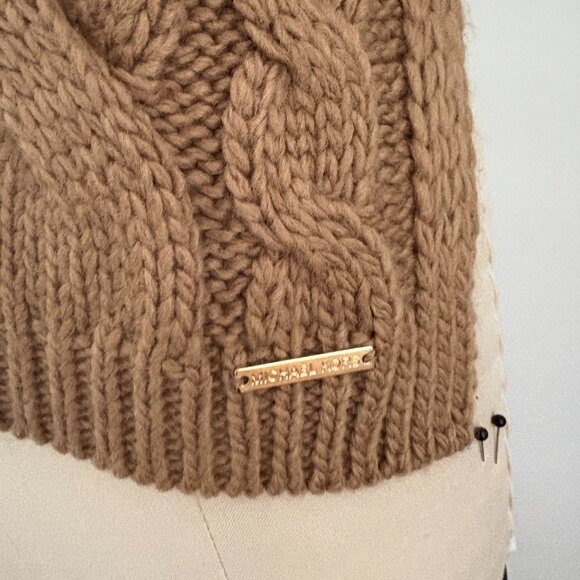 MICHAEL Michael Kors Women's Cable Knit Scarf and Beanie Set Camel - Picture 5 of 5